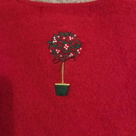 Karen Scott Red Poinsettia Holiday Wool Embroidered Petite Cropped Cardigan - Picture 6 of 7